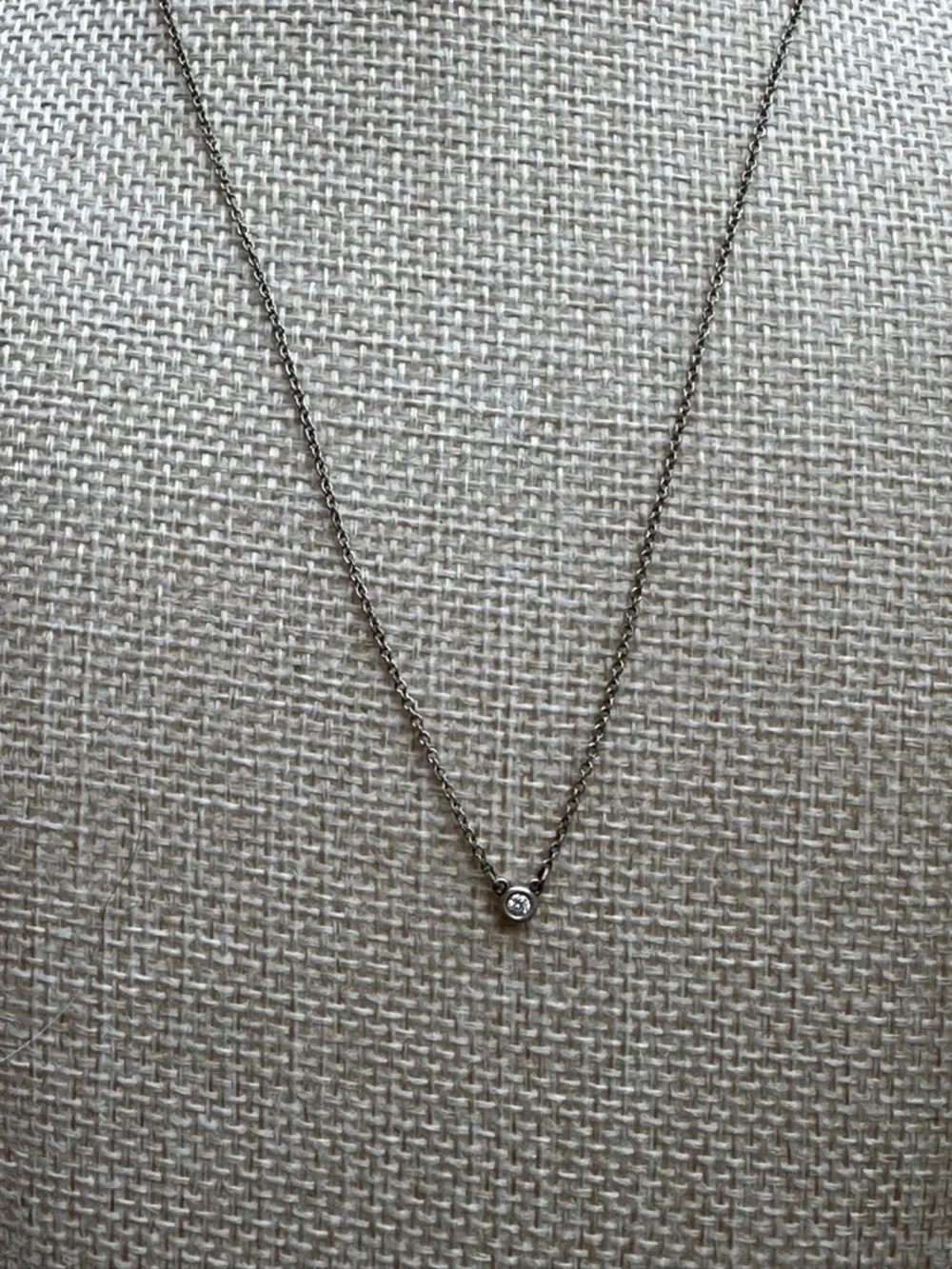 Tiffany & Co. Sterling Silver Diamond Solitaire Necklace